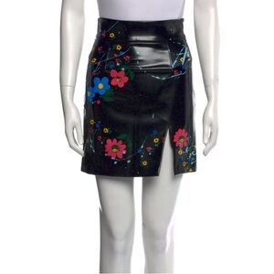 Miu Miu Black Mini Skirt with Colorful Floral Design